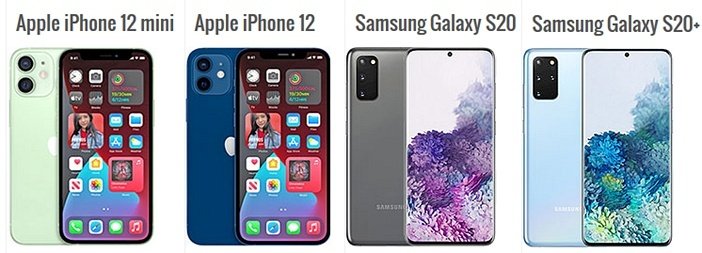 iPhone 12 и 12 mini в сравнении с Galaxy S20